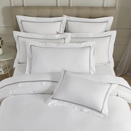 Ranznaz White Pillow Shams Queen Size Set of 2, 100% Cotton Luxury Hotel Embroidered 3-Lines Stitched Hem Pillowcases, Decorative Pillow Cases with Envelope Closure for Bedding Linen, 20x30 Inches