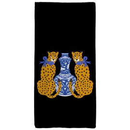 Tzhim Chinoiserie Decor Kitchen Towels, Preppy Leopard Cheetah Hand Towels, Blue and White Porcelain Dish Towel Dishcloths Towel for Kitchen, Trendy Porcelain KitchenBathroom Decor, 16x24in(Black)