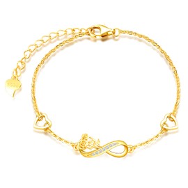 INFINIONLY Women's Necklace Bracelets Earrings 925 Silver Jewellery Sets, Infinity Symbol Necklace Bracelet Earrings, Pendant Bracelets Earrings Inlaid Rose Bouquet, Inlaid Zirconia, Golden, Sterling