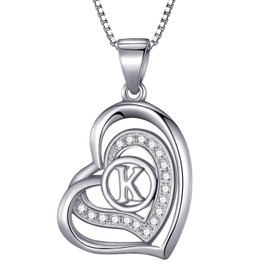 Morella® Ladies’ Necklace Heart with a letter, 925 Sterling, Rhodium-Plated Silver, with Zirconia stone, White, 46 cm, Silver
