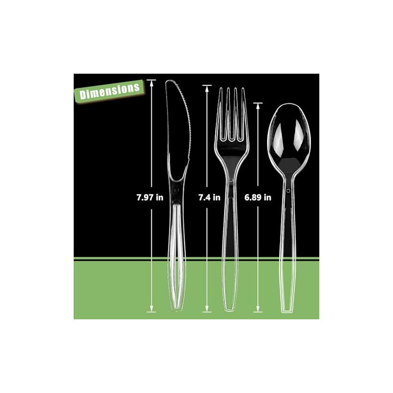 Zcaukya Clear Plastic Silverware Set, 300 Count
