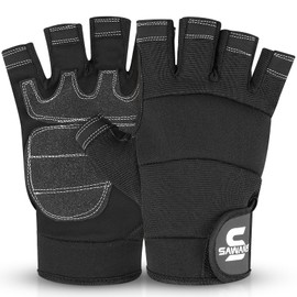 SAWANS Fingerless Working Gloves for Men Performance Heavy Duty Half-Finger Work Gloves Mechanic Anti Slip Safety Gloves for Work Warehouse Training Dexterity Carpenters Rigger Gloves (Black, L)