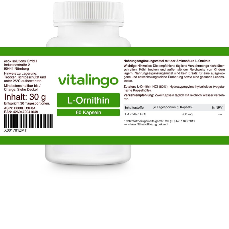 L-Ornithine Capsules - 60 Pieces of 500 mg