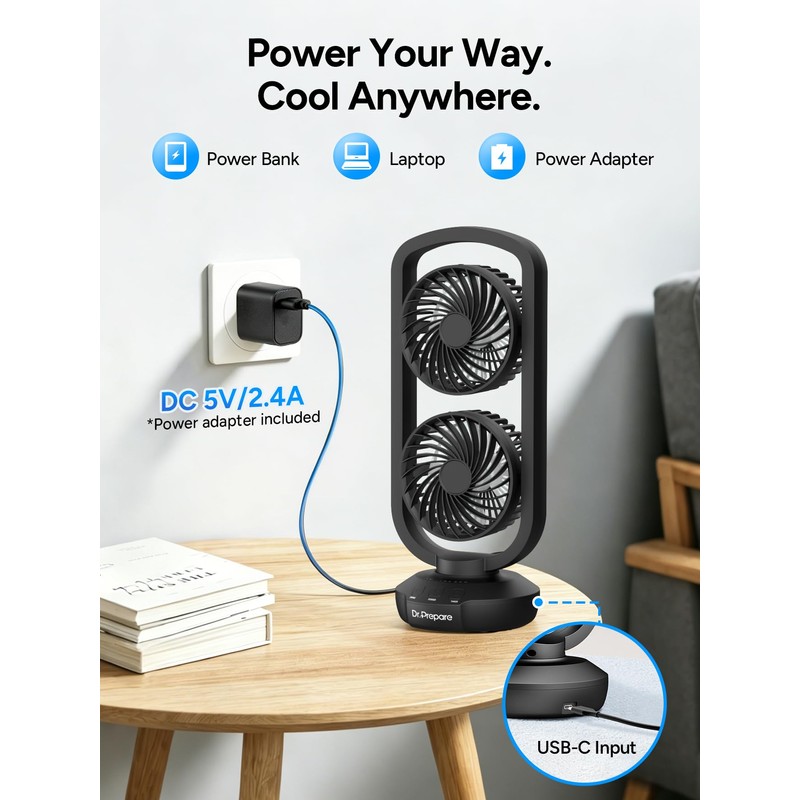 DR.PREPARE Dual Oscillating Tower Fan with 270° Tilt, 105° Oscillating,