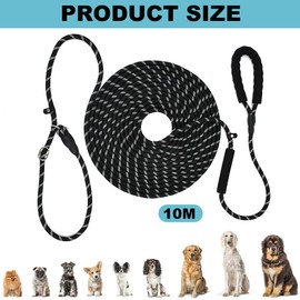 ZFOEFO Recall Lead for Dogs, 10 m Long Dogs Recall Lead Black Dog Lead Large Dogs Recall Lead Reflective Recall Lead 10 mm x 10 m Recall Lead for Dogs