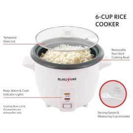 EUROSTAR 6-Cup Rice Cooker, White
