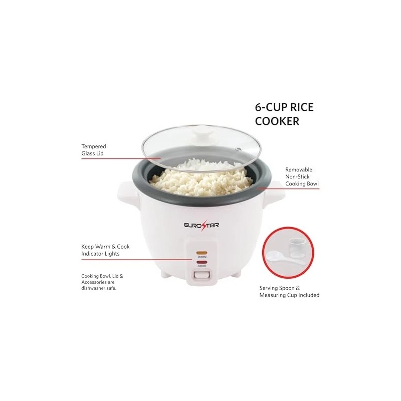 EUROSTAR 6-Cup Rice Cooker, White