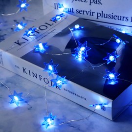 Star of David String Lights Chanukah Decorations, 30LED Blue Hanukkah Lights Copper Hexagram Magen Star Twinkle Lamp for Chanukah Jews, Passover Shabbat, Synagogue, Judaism Wedding Party Decor