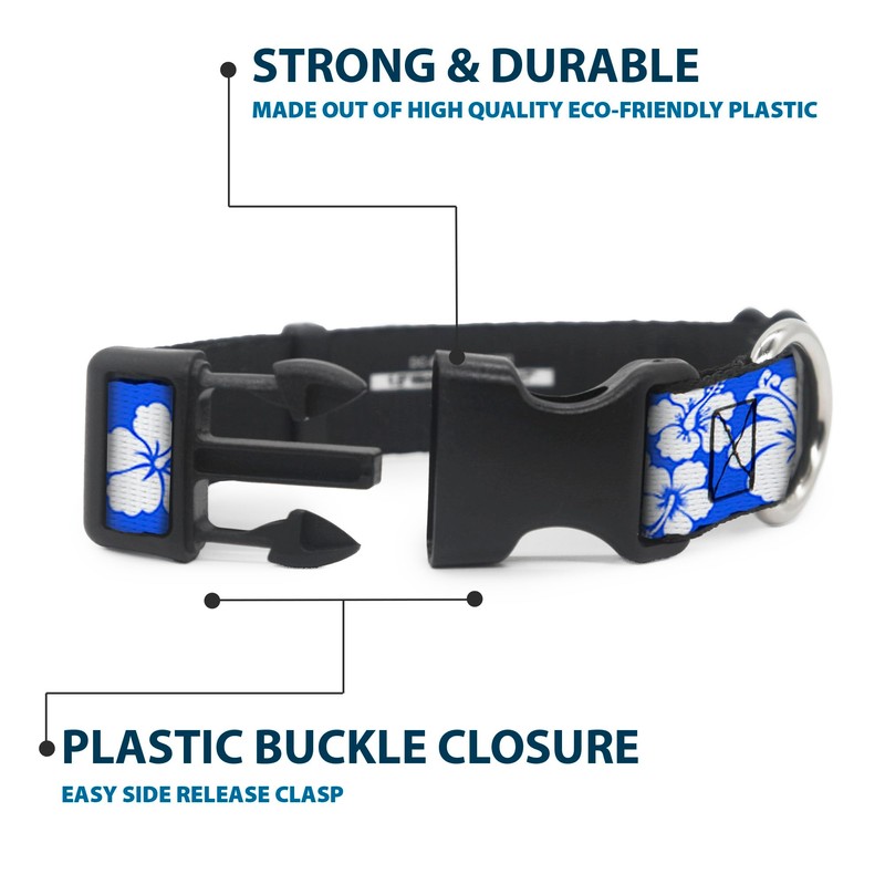 Buckle-Down 15-26" Hibiscus Blue/White Plastic Clip Collar, Large