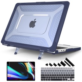 Batianda Compatible with M4 MacBook Pro 14 inch Case 2024 2023 2021 Release M3 M2 Pro Max, Heavy Duty Honeycomb Design Protective Hard Shell TPU Bumper and Fold Kickstand with Keyboard Cover,Navy