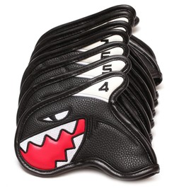 Golf Iron Covers Headcovers Shark Pattern 4-9, Pw, Aw, Sw 9 Piece Set with Counts (Black)