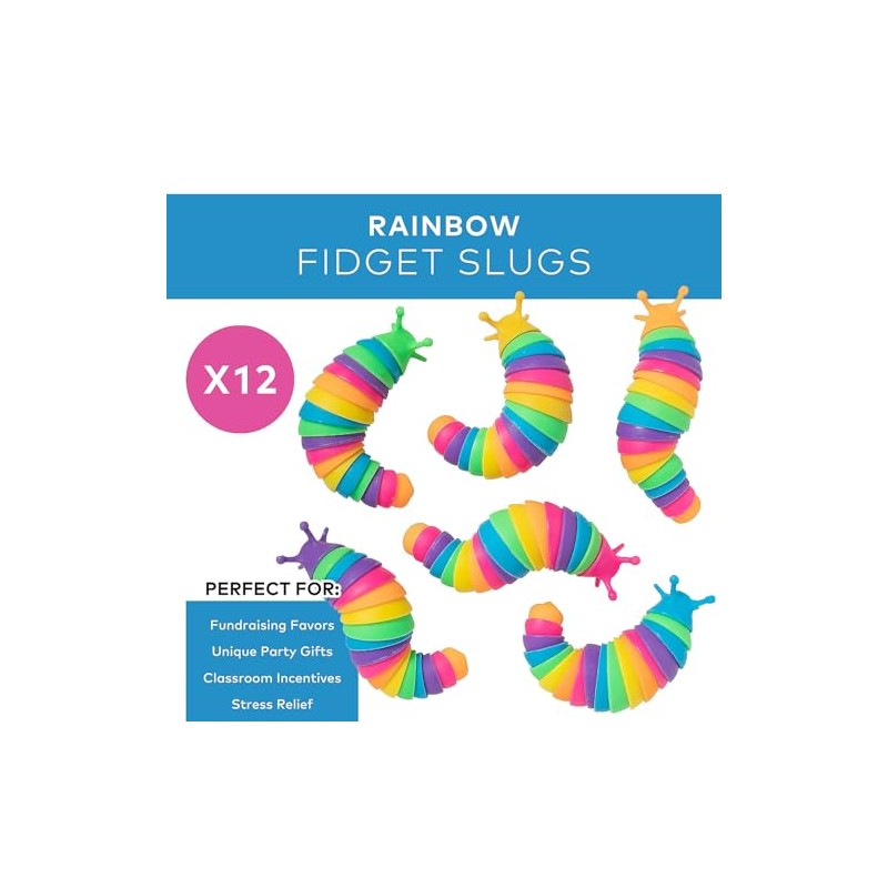 Mini Rainbow Fidget Slugs, 12 Pieces