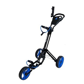 Qwik-Fold 3 Wheel Push Pull Golf CART - Foot Brake - ONE Second to Open & Close! (Black/Blue)