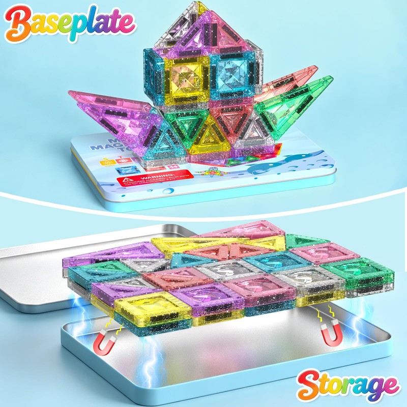 Zerxpho Mini Magnetic Tiles, 44PCS Portable Travel Magnetic Tiles Set