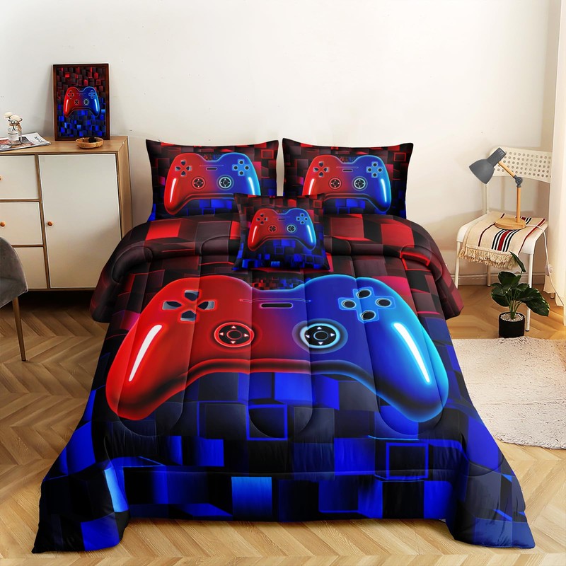 ROWADALO 5 Pieces Bed in A Bag Gamer Bedding Set