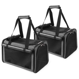 YUDODO 2 Packs 25 lbs Lightproof Pet Carriers Airline Approved Dog Cat Travel Soft Sided Carrier Reflective Mesh Safe Pet Cat Carrier Foldable Portable Puppy 2 Grey Green