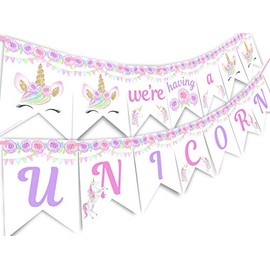 We're Having A Unicorn Banner - Unicorn Baby Shower Decorations - Unicorn Party Supplies - Unicorn Shower Banner