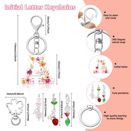 Lukiisoo Pink Flowers Initial Letter Keychains, Aesthetic Y2K Key Chain, Sweet Butterfly Star Strawberry Keyring Charms for Women Bag Purse Gifts(Letter A)