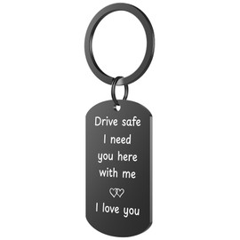 Custom Moments Drive Safe Keyring for him, Husband Valentines Gifts for man from wife, Friend Dad Birthday, Drive Safe I Need You Here With Me (Drive Safe - Black-01)