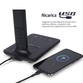 SIC LED Desk Lamp, Wireless Phone Charger and USB Port, 5 Brightness Levels, Foldable with Alarm Clock, Calendar, Temperature Display, Suitable for Children's Room, Office (White)