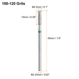 sourcing map 6pcs 100-120 Grits Diamond Grinding Bit 2.5mm Cylindrical Ball Head 2.35mm Shank 10mm Length Stone Sanding Drill Bits Rotary Tool for Ceramic Glass Nails Grinding Polishing
