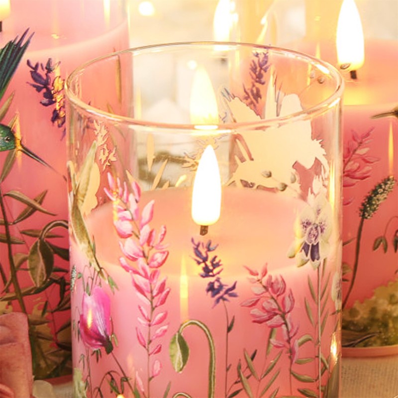 Girimax Pink Hummingbird Glass LED Candles with Remote, Flickering Flameless