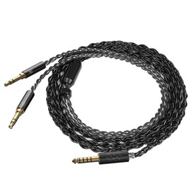 Linkidea Upgrade Audio Cable for Hifiman Sundara, Ananda, Arya, HE400SE, HE4XX, HE-400i, DENONs AH-D600 AH-D7200 6N OCC 4.4mm to Dual 3.5mm Replacement Aux Cord (Black 4.9ft/1.5m)