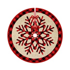 Snowflake Christmas Tree Skirt - 36 Inch Red and Black Tree Skirt Rustic Christmas Decorations for Country Xmas Holiday Party Decor Indoor Outdoor (red and Black)
