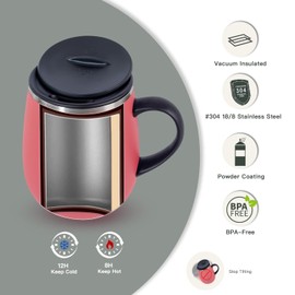 Ideus - Taza de café aislada de 16 onzas con asa y tapa, doble pared de acero inoxidable aislado al aspiradora, taza de café de viaje para el hogar y la oficina, color rojo medusas