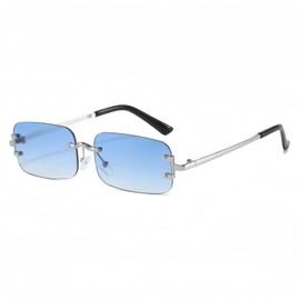 qinqilanqi-S Vintage Rectangular Sunglasses Retro Frameless Sunglasses Fashion Glasses for Women Men UV Protection Glasses, silver/blue