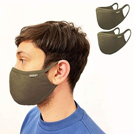 Maskari Maskari Khaki Green Reusable Face Mask | Washable | 3 Layer Face Masks | Adjustable Earloops | HeiQ Viroblock | Breathable | Ideal for Men | Pro 2 Pack, Large