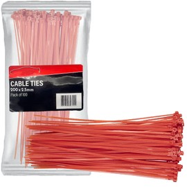 Xtremeauto Cable Ties 100 Pack Red Zip Ties - Heavy Duty Zip Tie Pack, Nylon Cable-Ties, Strong Self-Locking Cable Tie Wire Ties, Perfect For Home, Garden, Office, Mechanics & DIY (200mm x 2.5mm, Red)