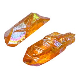 2 Pieces Tangerine Aura Quartz Raw Pencil Points Crystals and Healing Stones, Natural Rocks for Meditation and DIY Raw Point Stones and Crystals