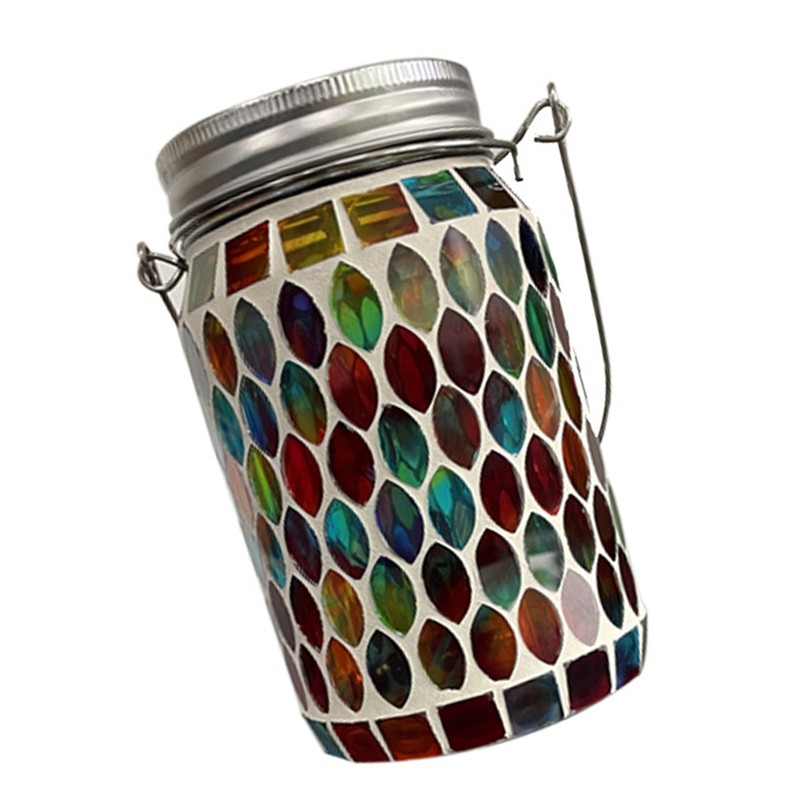Outdoor Solar Lantern Lights Decorative Mosaic Jar Hanging Lantern Pathway