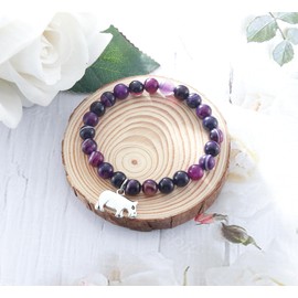 MollyQueen Hippo Bracelet for Women Hippo Gifts Hippopotamus Jewelry Purple Natural Stone Bead Bracelet Inspirational Animal Gifts (Purple Hippo Bracelet)