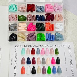 24 Colors Press on Nails Short Almond Fake Nails Pure Color Glue on Nails Reusable Artificial Acrylic Nail Solid Color Full Cover False Nails Glossy Stick on Nails for Women Girls Manicure 576Pcs