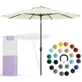 Midtown Umbrellas Sunbrella Umbrella 9 Feet Outdoor Umbrella With Canvas Natural Acrylic Fabric - Auto-Tilt Aluminum Frame Patio Umbrella For Backyard, Deck, Garden, Pool - Black Pole
