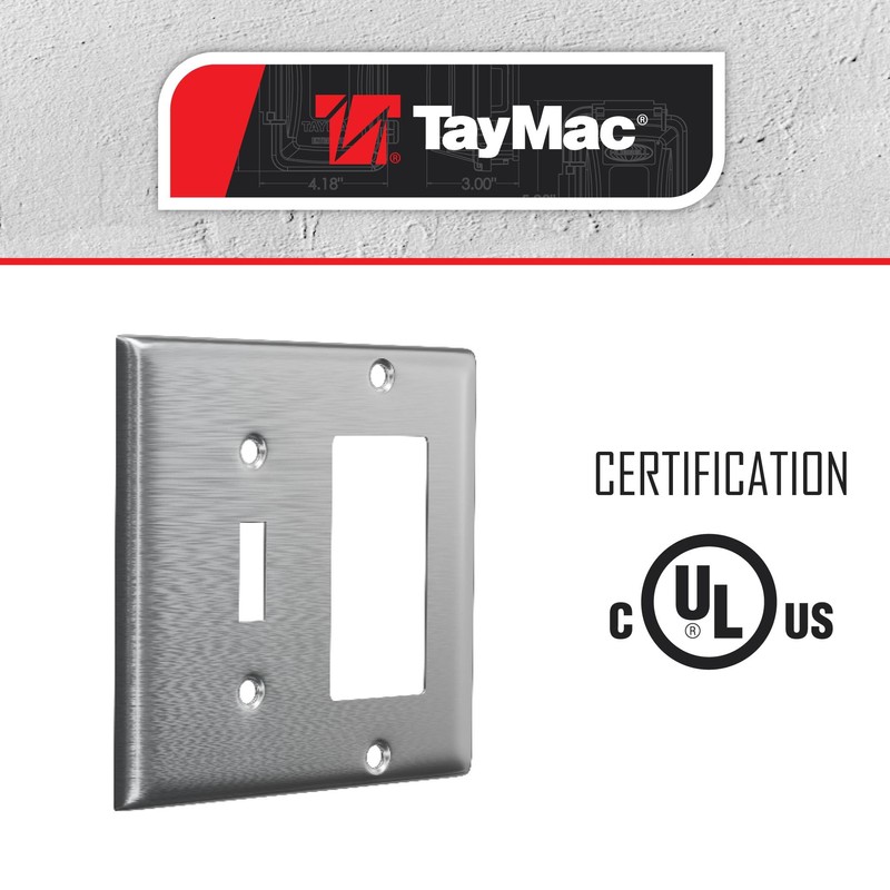 TayMac WSS-TR 2-Gang Stainless Steel Standard Toggle/Decorator Wall Plate WSS-TR,