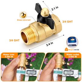 SIGURANTA Full Flow Garden Hose Shutoff, Heavy Duty Brass Hose Connector, Outdoor 3/4 Inch GHT Tube End Fitting Switch (3/4" GHT Butterfly Handle)