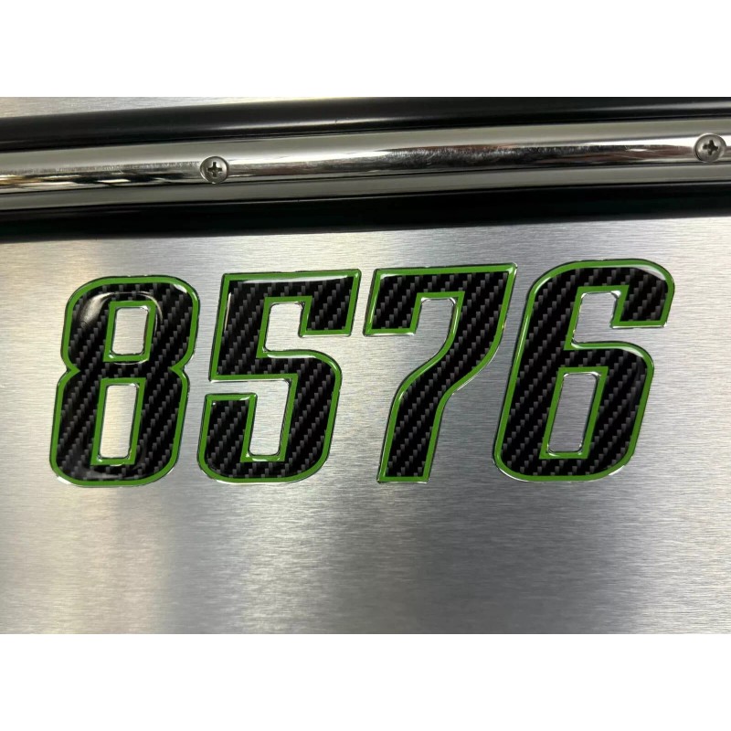 3D Lettering Boat Registration Stickers - Domed Carbon Fiber Numbers