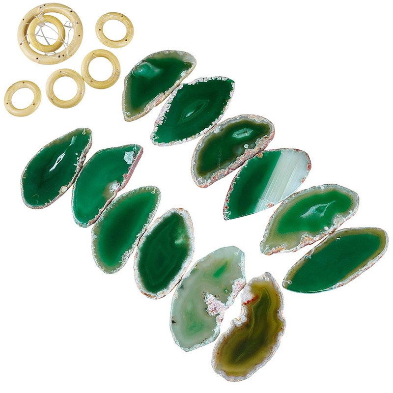 mookaitedecor Green Agate Slices Wind Chimes for Home Garden Decoration