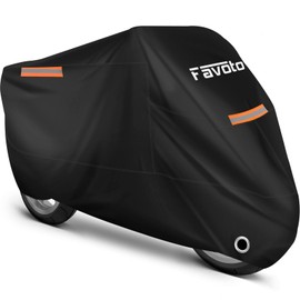 Favoto Waterproof Motorcycle Cover Outdoor Motorcycle Cover 210T Oxford UV Scratch-Resistant Heat Resistant All-Year Protection with Night Reflector Lock Holes for Moped Bicycle 295 x 105 x 125 cm