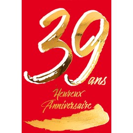 Afie 69-2439 39th Birthday Card in Shiny Gold Embossed Textured for Men and Women - Coloured Text Suitable for Age Inside - Envelope Included - Made in France - ColourAges