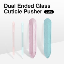 Curvlife 2-Pack Glass Cuticle Pushers with Leather Cases, Crystal Nail File Sticks for Cuticle Remover & Nail Care, Washable Reusable Manicure Tools for Natural & Acrylic Nails