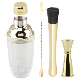 Gold Cocktail Shaker Set with Measuring Jigger, Mixing Spoon & Muddler – Home Bar Accessories for Cocktails & Protein Shakes, Complete Mixology Kit