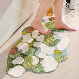 LEVINIS Moss Bath Mats Cute Decorative Moss Rug for Bathroom Soft Shag Bedroom Bedside Area Rugs Non Slip Washable Bath Mat for Kids 35''×24''