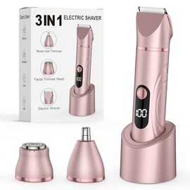 Bikini Trimmer for Women 3 in 1 Electric Shaver Razors Nose Hair Trimmer Waterproof Pubic Hair for Underarm Leg Arm Body (Rose Gold)
