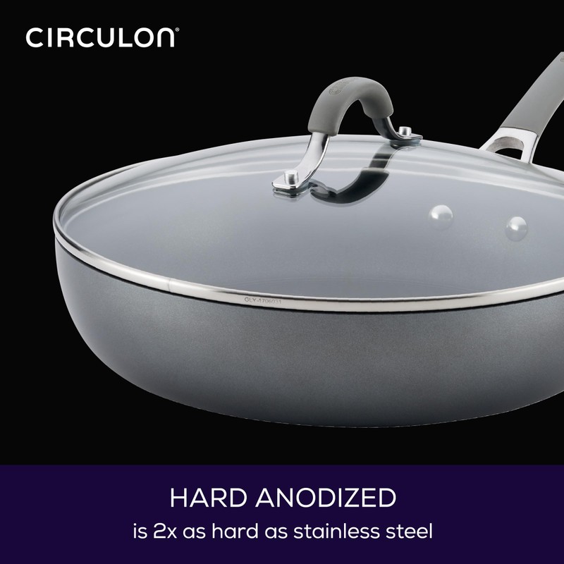 Circulon Elementum Hard Anodized Nonstick Deep Frying Pan/Skillet with Lid,