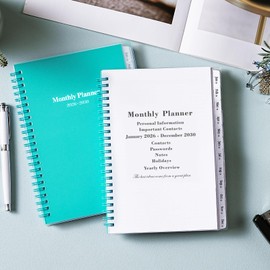 2026-2030 Monthly Planner/Calendar - January 2026 - December 2030, 5 Year Planner with Tabs, 6.4" x 8.5", 60 Monthly Calendar, Two-Side Pocket, 9 Notes Pages, Suitable for Long-Term Planning - Green