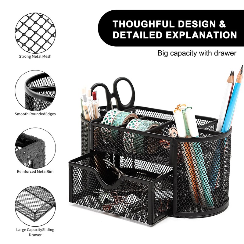 Cayxenful Mesh Desk Organizer Desktop Office Storage Multi-functional Pen Holder